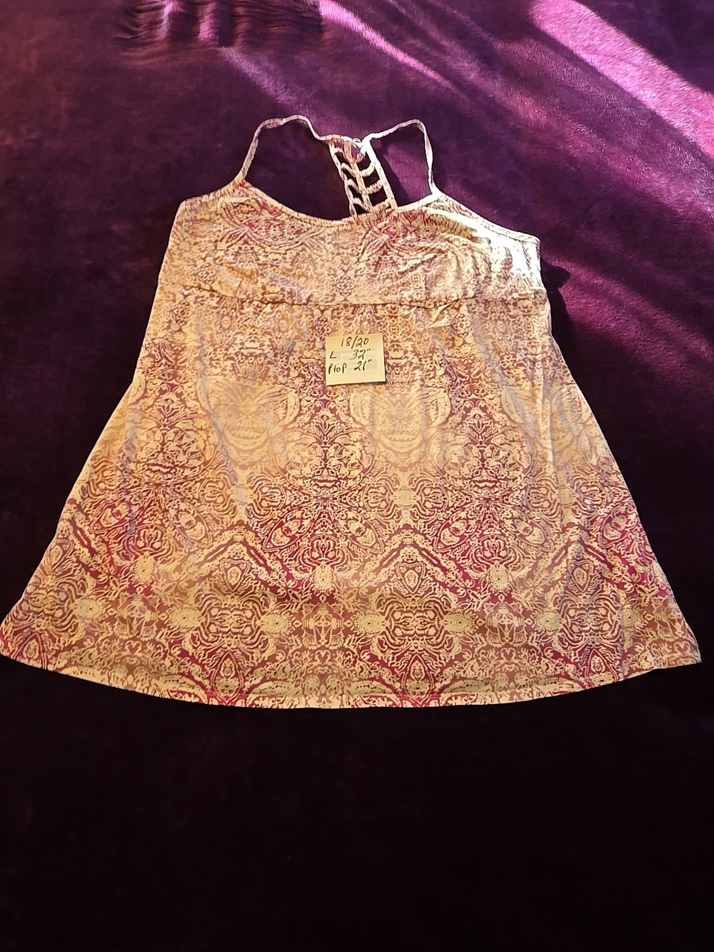Cacique Sleeveless Printed Halter SleepTop/nightie - Pink Cream Size 18/20 GUC